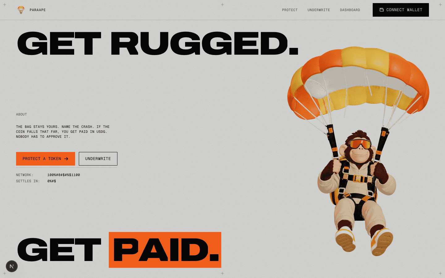 Home. Protect a token buys cover. Underwrite backs a coin.